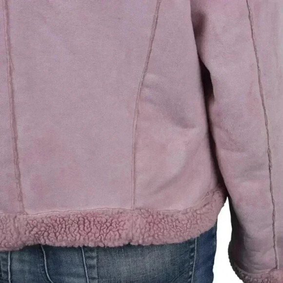 Smart Set Faux Shearling Suede Jacket Coat Sherpa Lined Hood Size Large - Picture 7 of 13